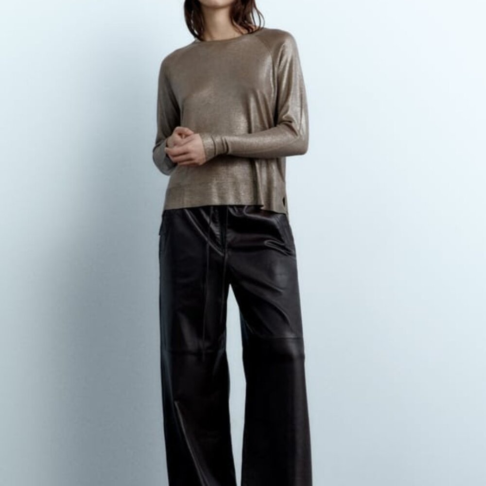 Zara Foil Fine Knit Sweater Bronze